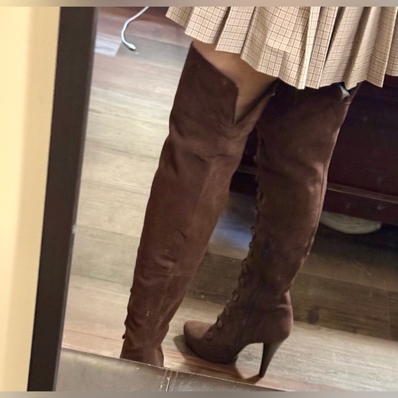 NYLA Losa Brown Suede Over-the-Knee Stiletto Boots • Size 8 • Leather Upper - Picture 7 of 7